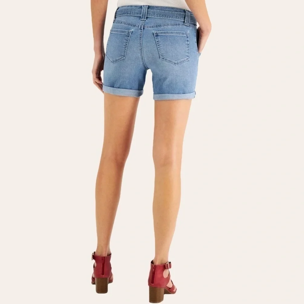 STYLE & CO Women's Rolled Hem Utility Jean Shorts w/Tie Belt NWT/Size 12
